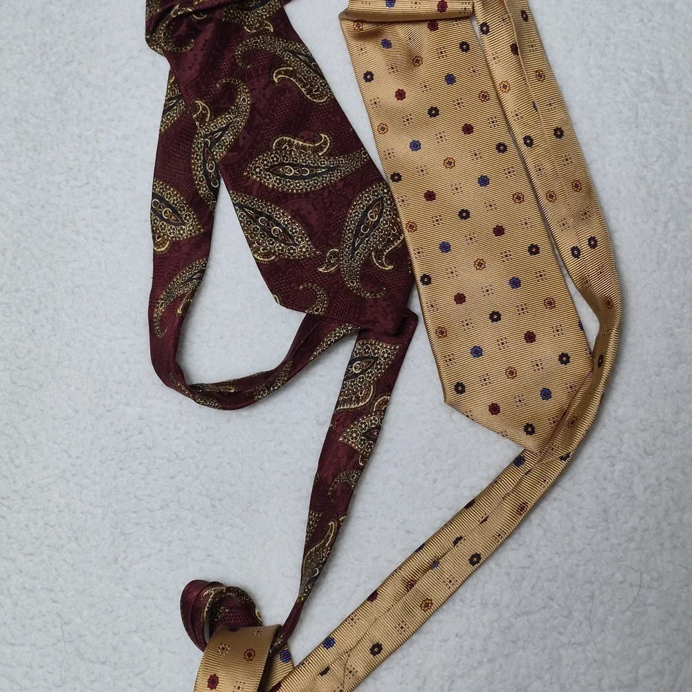 Lands' End Silk Ties Lot Of 2 Burgundy Paisley Yellow Blue Floral Workwear 60